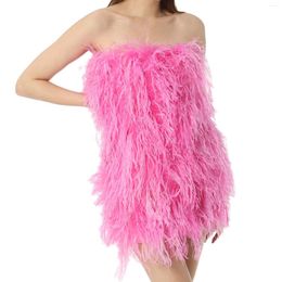 Casual Dresses 2024 Ostrich Feather Dress Natural Strapless Chest Wrap Party Wedding Concert Purple Breast Wrapping For Women Tube