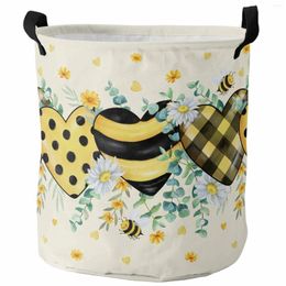 Laundry Bags Watercolor Bees Eucalyptus Leaves Daisy Flowers Yellow Foldable Basket Kid's Toy Organizer Waterproof Storage Baskets