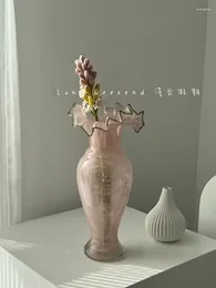 Vases High-value Pink Glass Vase Fenton Flower Advanced Home Bedroom Desktop Ornaments