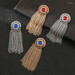 Brooches Round Tassel Chain Brooch Metal Crystal Lapel Pins Men's Suit Badge Vintage Jewellery Clothing Accessories