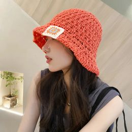 summer hats Breathable Cotton and linen hook flower design Knitting Bucket Hat Women Fashionable Fisherman Hat Ladies basin cap 240507