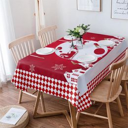 Table Cloth Christmas Red White Plaid Santa Claus Snowflake Rectangle Tablecloth Festival Party Navidad Decoration Waterproof Cover