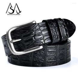 Belts Trendy Men's Genuine Leather Belt Crocodile Pattern Retro Needle Button Pant Suit Decoration