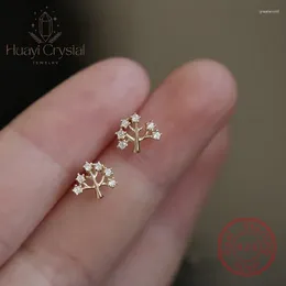 Stud Earrings S925 Sterling Silver Plated 14K Gold Youth Tree Of Life Simple Plant Cute Women