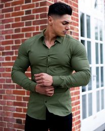 Men's Dress Shirts Autumn Fashion Long Sleeve Shirt Men Super Slim Fit Male Casual Social Business Brand Fitness Sports Clothing