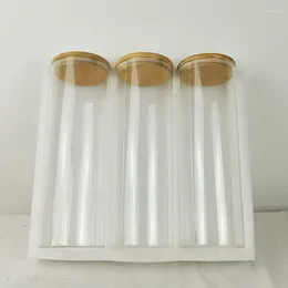 Storage Bottles Bamboo Lid Jar Transparent Glass Container Pasta Miscellaneous Grain Pearl Cotton Package 3pcs/Set