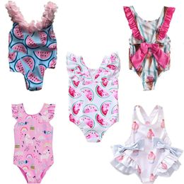 Baby Girls Swimwears Summer Bikini Set Sun Protection Kids Cute Floral Toddler Learn Swimming Suits One-Piece Sunbeach Swimsuit 240511