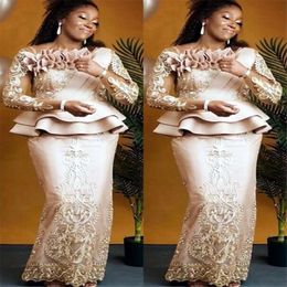 2021 Plus Size Arabic Aso Ebi Champagne Lace Sexy Mother Of Bride Dresses Long Sleeves Sheath Vintage Prom Evening Formal Party Gowns D 2546