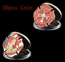 10pcs Arts and Crafts USA Challenge Firefighters Fire Rescue Operation Fireman Copper Plated Collectible Coin4184959