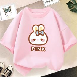 Girl Cute Rabbit Graphic Tshirt Short Sleeve Cotton TShirts For Baby Pink Color Children Summer Clothing 240510