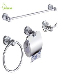 Chrome Crystal Brass Bathroom Hardware Set 4 Pieces towel Rack Towel Ring Paper Holder Hook Into A Set SH1909208745551
