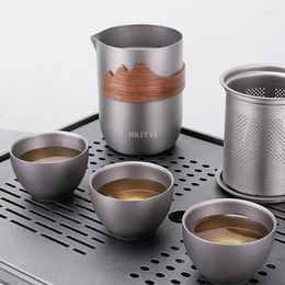 Teaware Sets Pure Titanium Double Layer Teacup Travel Portable Outdoor Camping Tea Set Household Anti-scald Teapot Filter Infuser