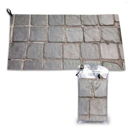 Towel Grey Stoork Cobblestone Tiles Background Quick Dry Gym Sports Bath Portable Nature Vintage Cute White Floral Greenery