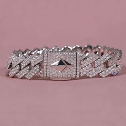 Dazzling Hip Hop Style Cuban Bracelet with Fully Crafted 14kt White Gold Moissanite Diamond Gra Certify and Vvs Clarity