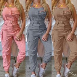 Womens Clothes Female Fashion Sleeveless Cargo Jumpsuit High Waist Street Trend Women Simple Long Jumpsuits 240511