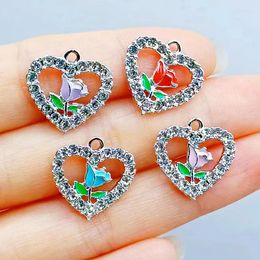 Charms 10Pcs Sweet Love Red Rose Enamel Pendant Charm For Jewelry Making Women's Earring Necklace DIY Valentine's Day Gift Wholesale