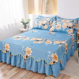 Bedding Sets 3pcs Pleated Lotus Leaf Lace Princess Set Elastic Band Non-slip Bed Cover Skirt Free Pillowcase Home Decoration