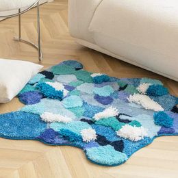 Carpets Irregular Tufting Moss Bedroom Rug Blue Plant Forest Door Bedside Mat Fluffy Foot Carpet Floor Pad Home Room Decor 90x102cm