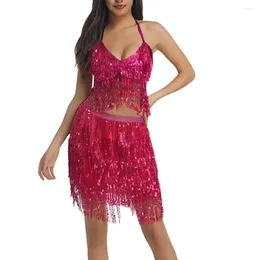 Women's Tanks Sequin Camisole Sparkling Fringe Halter Top For Women Belly Dance Nightclub Performance Bra Shiny Bronzing Vest Show