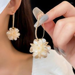 Dangle Earrings Summer Long Flower Hand-made Pearl Beaded Korean Fashion Shiny Sweet Jewelry Gifts Wholesale