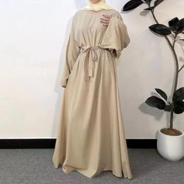 Ethnic Clothing Muslim Abayas Loose Kaftans Prayer Dress With Belt Full Sleeve Islamic Ramadan Dresses Women Jilbabs Dubai Robe