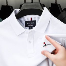 Spring Brand Luxury Quality Mens Polo Shirt 100% Cotton Exquisite Embroidered Long sleeved Korean Business Leisure Golf T-Shirt 240511