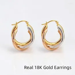 Hoop Earrings Style Real 18K Gold For Women Pure AU750 Three Color Twisted Design Fine Jewelry Simple Fashion