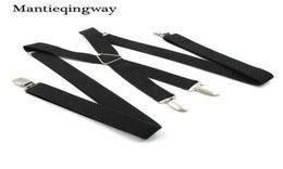Black Suspenders for Mens 4 clips Strap Solid Color Adjustable Slim Braces Women Belt Strap3959723