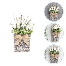 Decorative Flowers Potted Decoration Flower Basket Wreath Festival Green Artificial Door Sign Rattan Simulation Office Wreaths Front