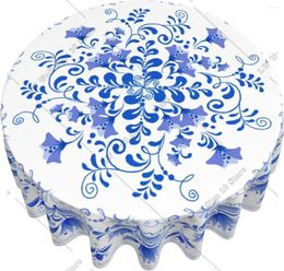 Table Cloth Spring Floral Retro Blue Round 60 Inch And White Porcelain Tablecloth For Kitchen Dining Picnic Party
