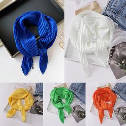 Scarves Women Solid Colour Wrinkled Silk Decorative Scarf Tie Hair And Wrist Satin Neckerchief Bright Square Headscarf 70cm