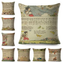 Pillow Vintage Children Music Cover Decor Spaper Staves Case For Sofa Home Chair Cartoon Polyester Pillowcase 45x45cm