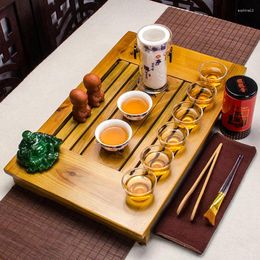 Teaware Sets Chinese Tea Set Transparent Heat-resistant Glass Of Solid Wood With Tray Package