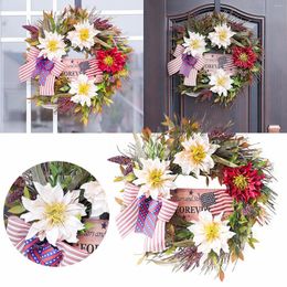 Decorative Flowers Patriotic Wreath For Front Door 4 Of July Independence Day With Flag Red White Decor Hydrangea Fall