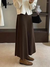 Skirts Ruffles Slim Fashion Elegant Women's Knitting Casual Solid Colour Simple High Waist Sweet Female Skirt Streetwear