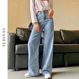 Women's Jeans Yedinas Spring Autumn Retro Style High Waist Solid Colour Wide Leg Women Street Slim Straight Ladies