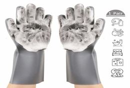 Silicone Dishwashing Cleaning Glove Magic Scrubber Sponge Rubber Glove for Washing Dish Kitchen Car Bathroom Pet Brush Cleaner2702271