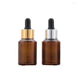 Storage Bottles 30ml Brown Glass Pipette Bottle Black Gold Silver Ring Lid Top Empty Cosmetic Refillable Essential Oil Dropper Vials 20pcs