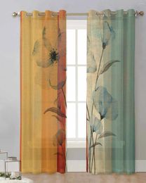Curtain Overlay Of Flower Stripes Sheer Curtains For Living Room Window Transparent Voile Tulle Cortinas Drapes Home Decor