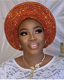 Ethnic Clothing Sequins Auto Gele Headtie African Women's Head Wraps Fashion Turban Cap Nigeria Wedding Geles Already Made Ties Headpiece