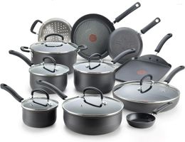 Pans Ultimate Hard Anodized Nonstick Cookware Set 17 Piece Oven Broiler Safe 400F Lid 350F Kitchen Cooking W/ Fry Pan Saucep
