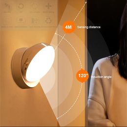 360 Rotated PIR Motion Sensor LED Night Light Wall Lamps Rechargeable Under Cabinet Light Wireless Closet Night Lamp 240507