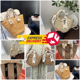 Straw tote Beach Bags Raffias Woody basket Designer bag Luxury handbag Crochet weave Shop Shoulder bucket clutch cross body Knit bowknot picnic fashion bag women