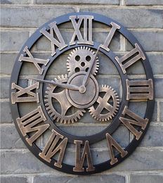 Wall Clocks Handmade 3D Retro Clock Vintage Luxury Gear Wooden Saat Roman Numerals Design For Home Living Room Decoration3251348