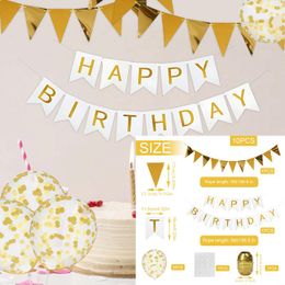 Party Decoration 10pcs Set 32.8ft Gold Aluminium Foil Ceiling Decorations 16.4ft White Paper Card Birthday Banner Pennant