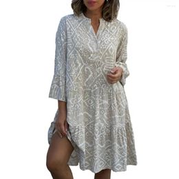 Casual Dresses Midi Dress Bohemian Geometric Print With Three Quarter Sleeves A-line Silhouette For Women's Spring Summer