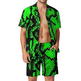 Men's Tracksuits Snakeskin Men Sets Green And Black Python Casual Shorts Summer Streetwear Fitness Outdoor Shirt Set Short Sleeves Big Size