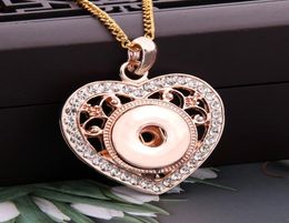 Pendant Necklaces 2022 Rose Gold Heartshaped Rhinestone Snap Buttons Necklace Fit DIY Ginger Charms 18mm Button Jewellery Gifts2662876