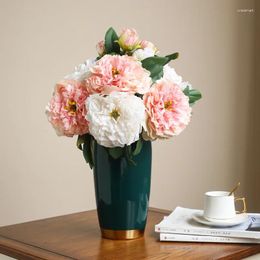 Decorative Flowers Artificial Peony Branch Silk Fake Flower Home Bedroom Decoration Floral Simulation Green Plants Burnt Edge White Peonies