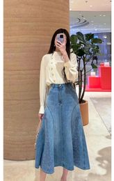 Skirts A Niche Design For Women's Skirts. Fashionable And Trendy Lace Patchwork Hollowed Out Buttocks Wrapped Denim Long Skirt